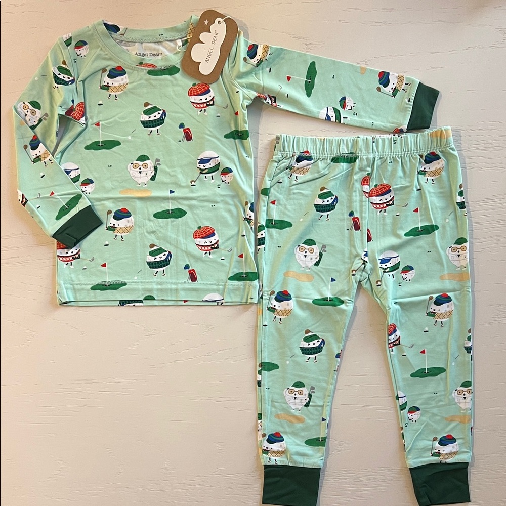 Angel Dear Toddler Kids Pajama Set Golf Pros Green 2T 3/4 5/6